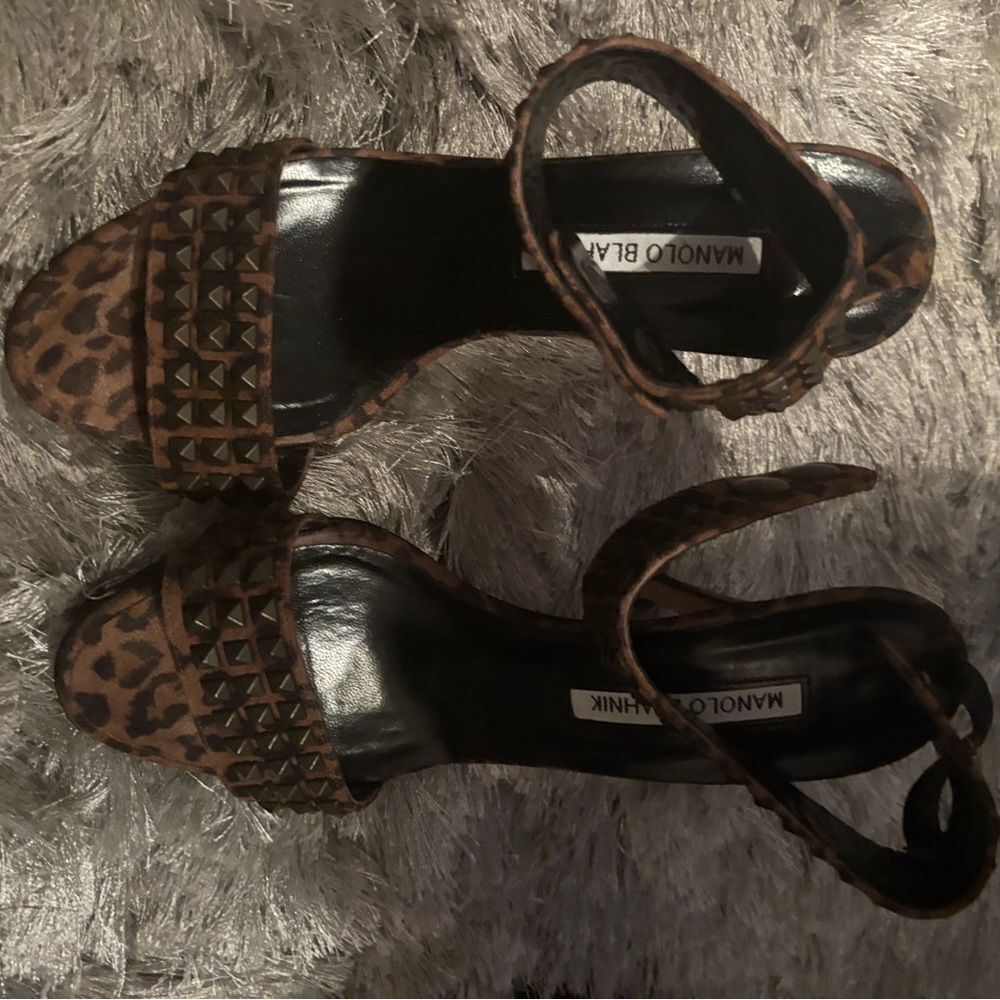 Manolo blahnik shoes animal print heels cuff ankle dress shoes studded sandals